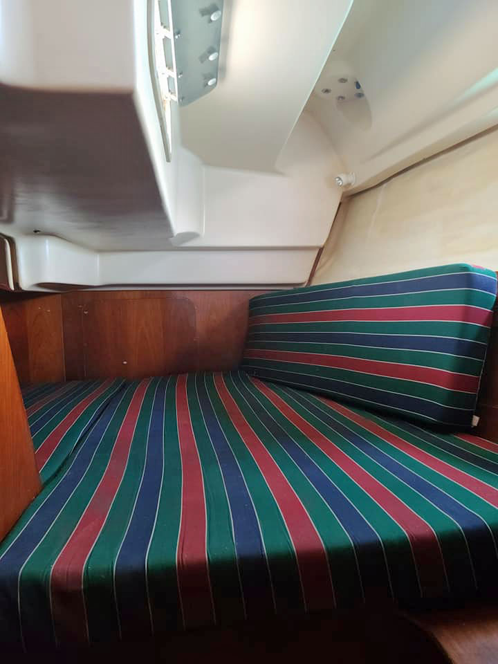 The aft cabin in a Beneteau Oceanis 381 sailboat