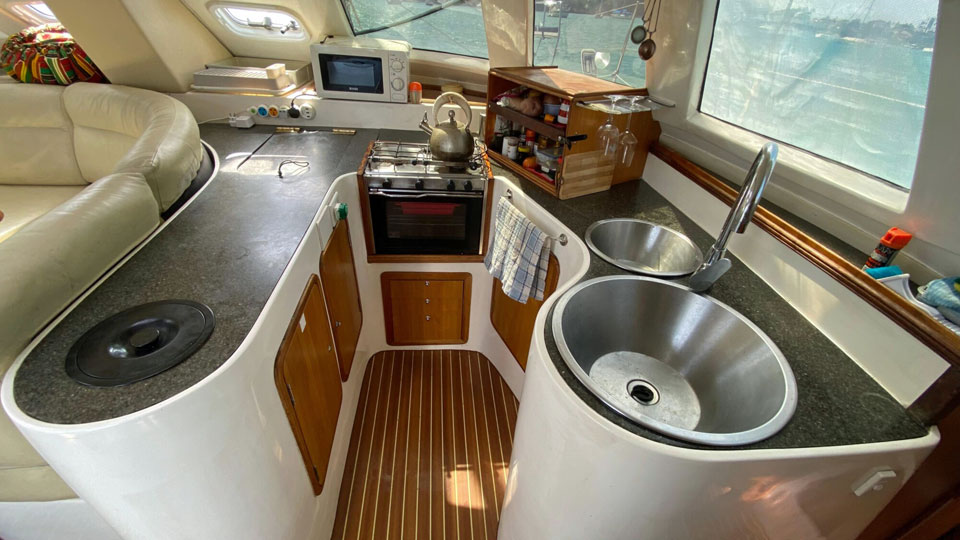 'Galileo', Jaguar 36 catamaran, galley