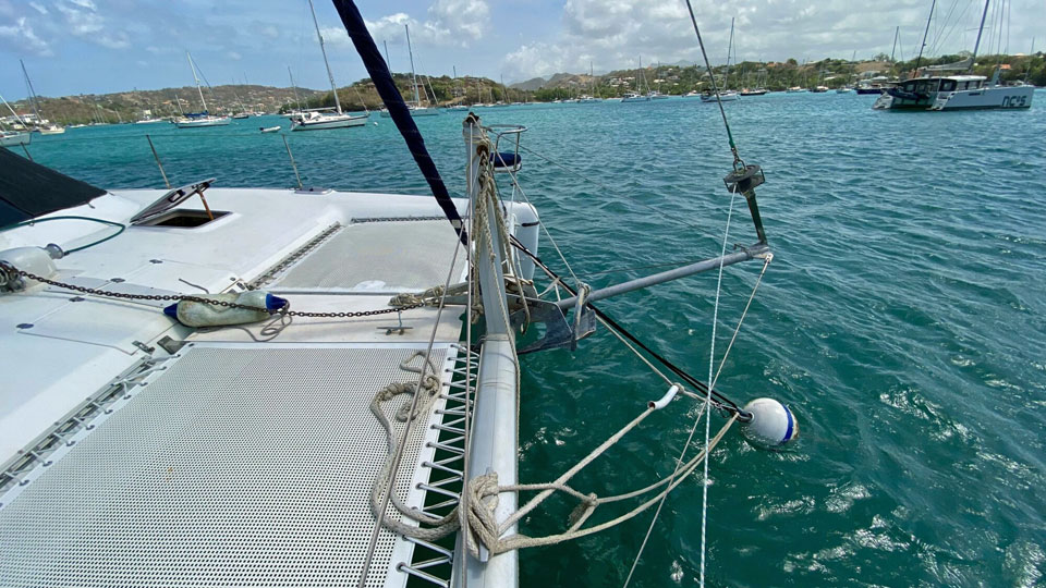 'Galileo', Jaguar 36 catamaran, trampoline