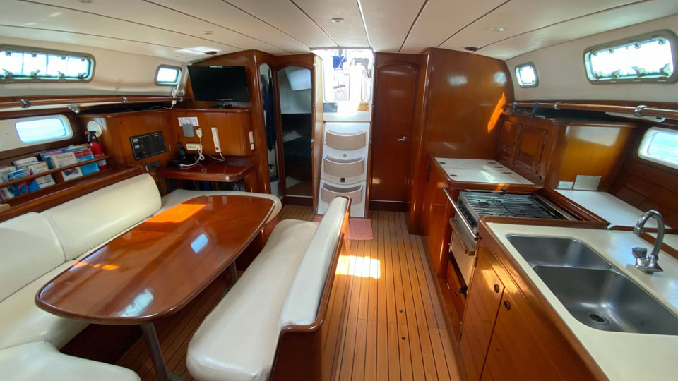 'Just Now’, Beneteau 463, salon looking aft