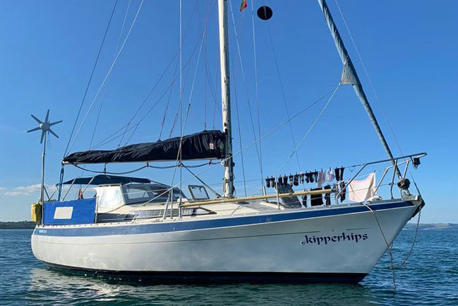 A Moody 33S sailboat at anchor