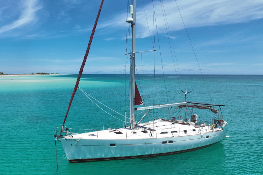 Beneteau Oceanis 473 'Penniless' at anchor