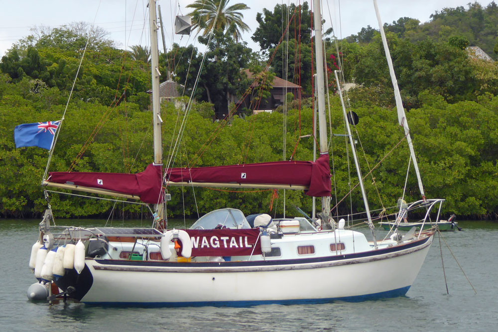 'Wagtail', a Seadog 30 Ketch, at anchor in the mangroves at English Harbour, Antigua