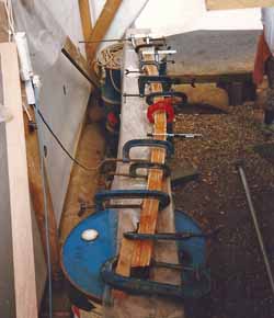 laminating a mahogany deck beam for our wooden sailing boat