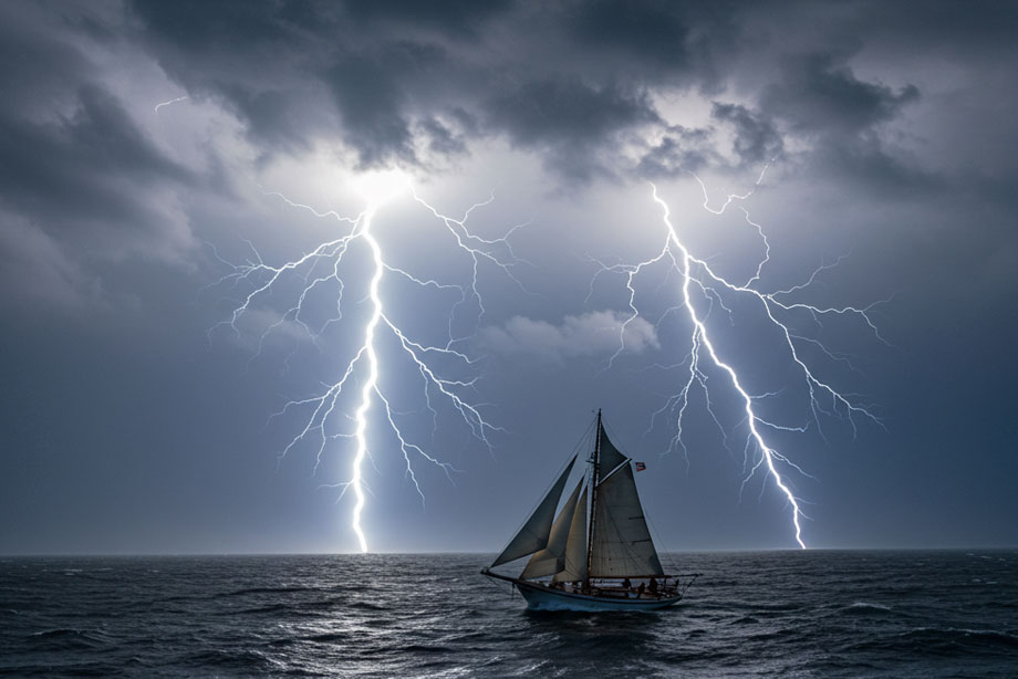 Sailboat in a lightning storm