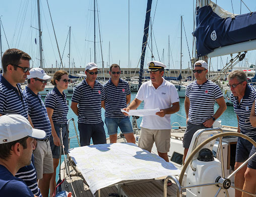 Yacht skipper briefing his crew