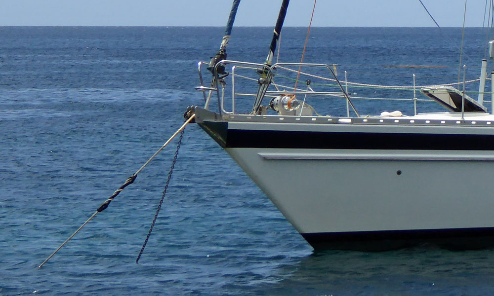 A well thought-out anchor snubber on this monohull.
