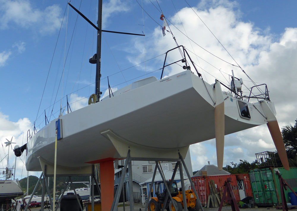 twin transom-hung rudders on a racing sailboat